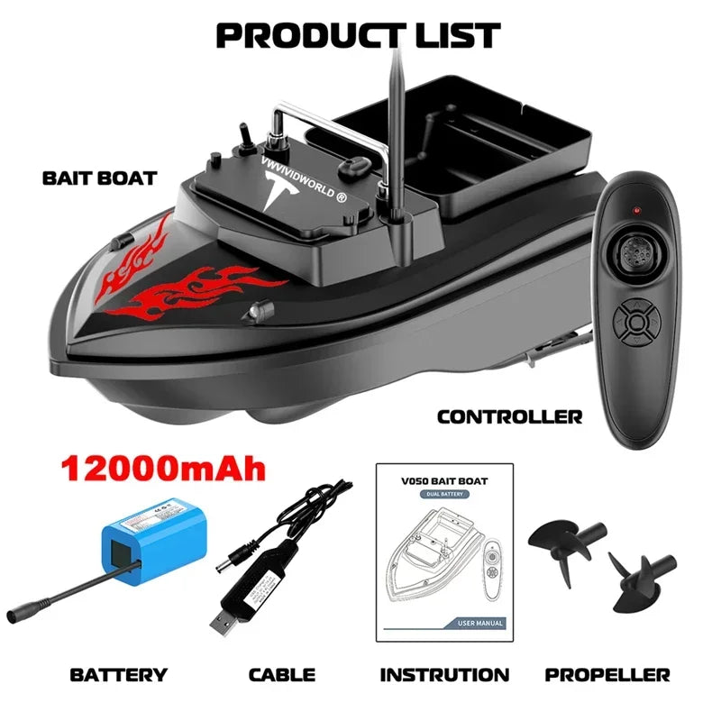 Bateau d'Appât de Pêche Haute Vitesse, Distance 500m, Étanche et Équipé de Veilleuses - Pawnstar