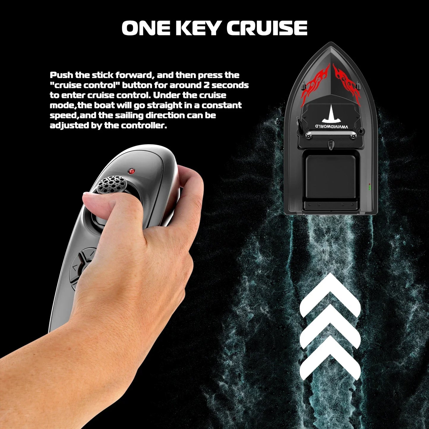 Bateau d'Appât de Pêche Haute Vitesse, Distance 500m, Étanche et Équipé de Veilleuses - Pawnstar